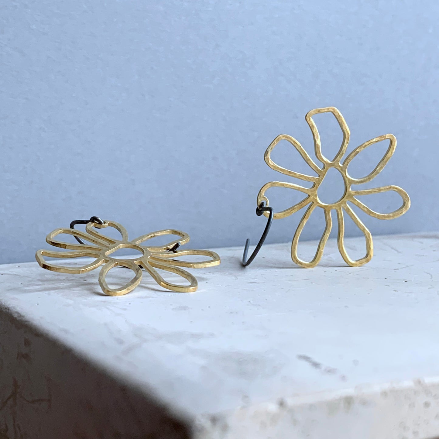 Brass and Silver Earrings 'Golden Flowers'