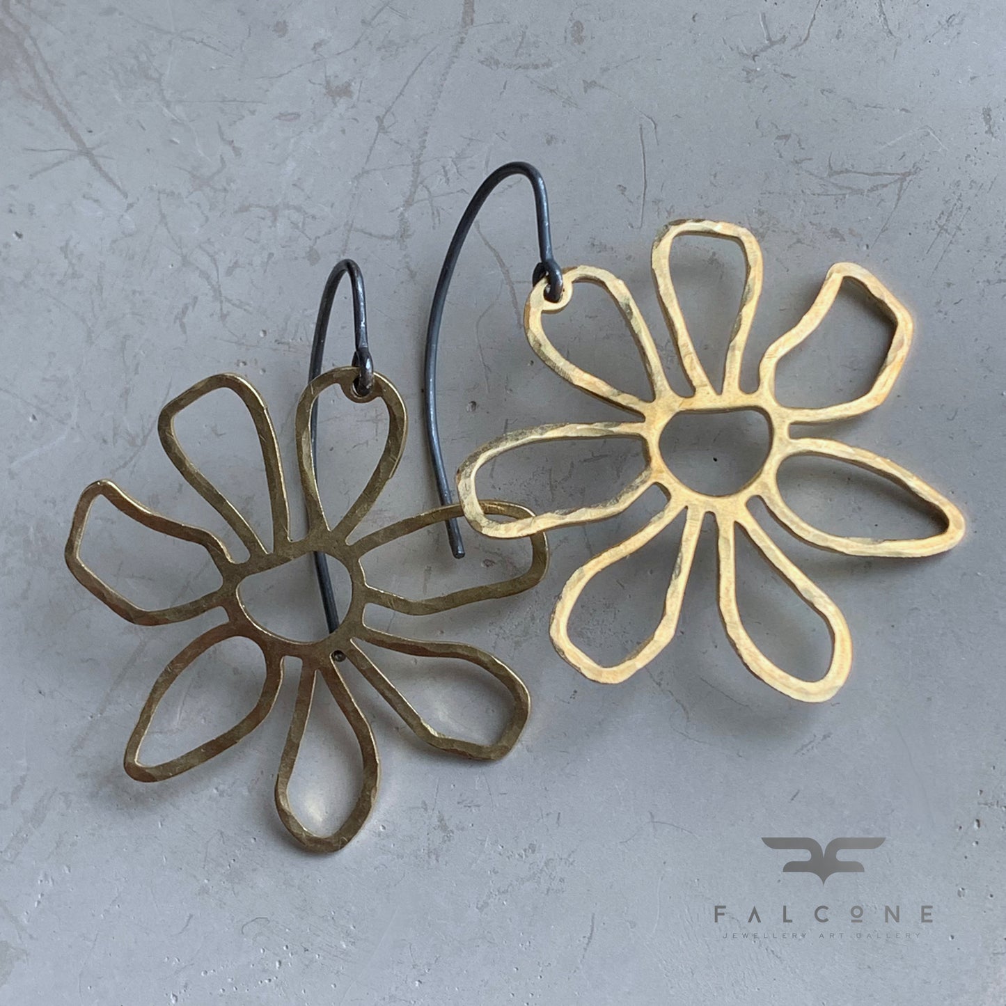 Brass and Silver Earrings 'Golden Flowers'