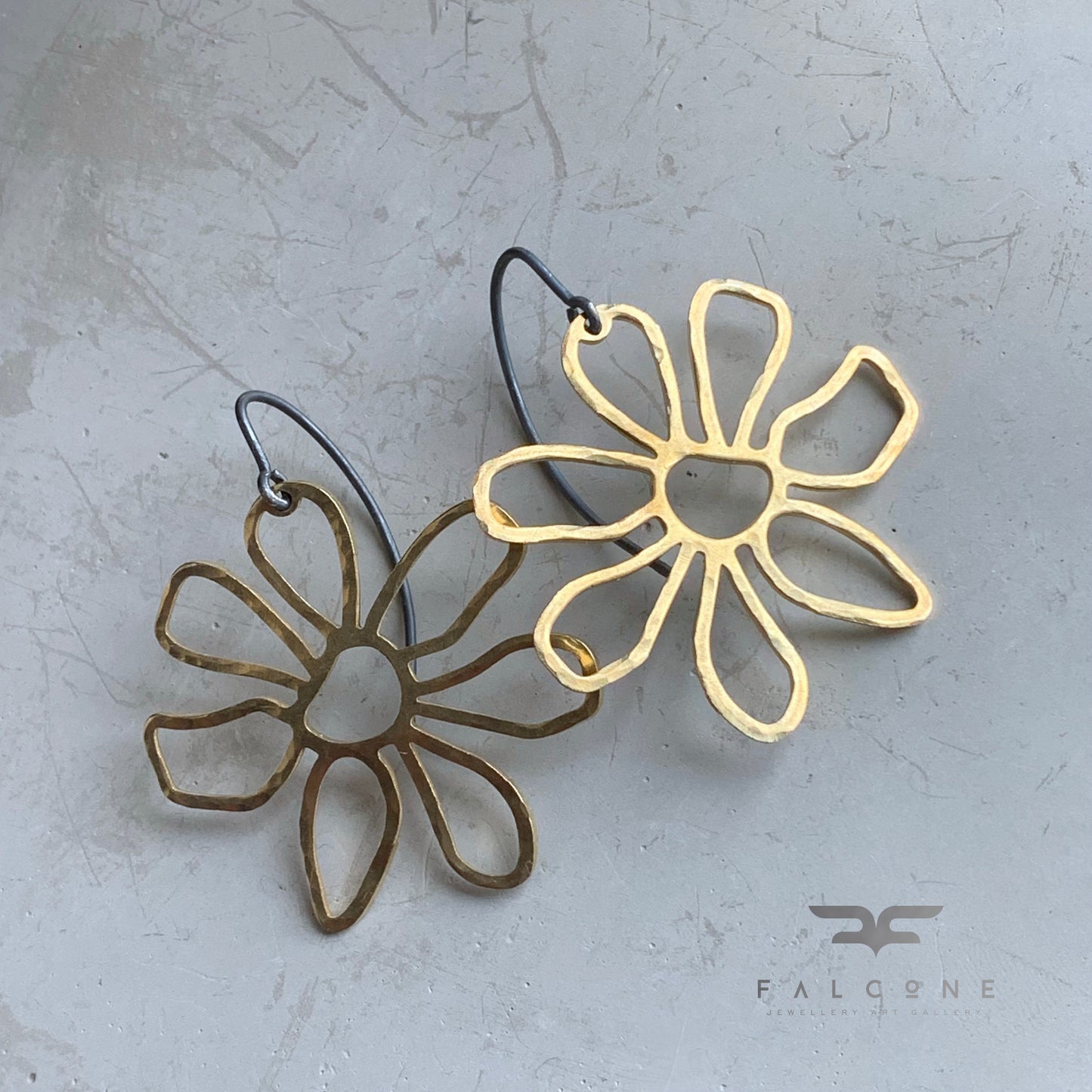 Brass and Silver Earrings 'Golden Flowers'