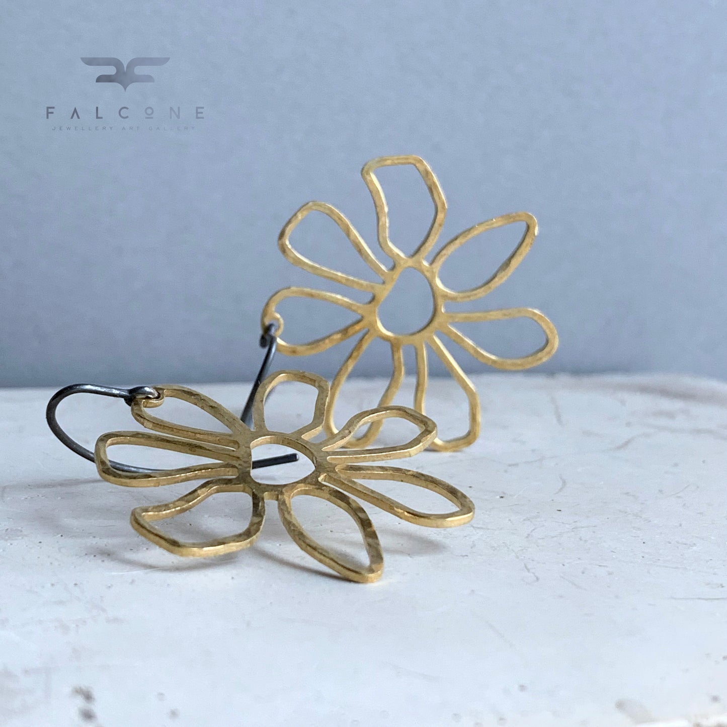 Brass and Silver Earrings 'Golden Flowers'