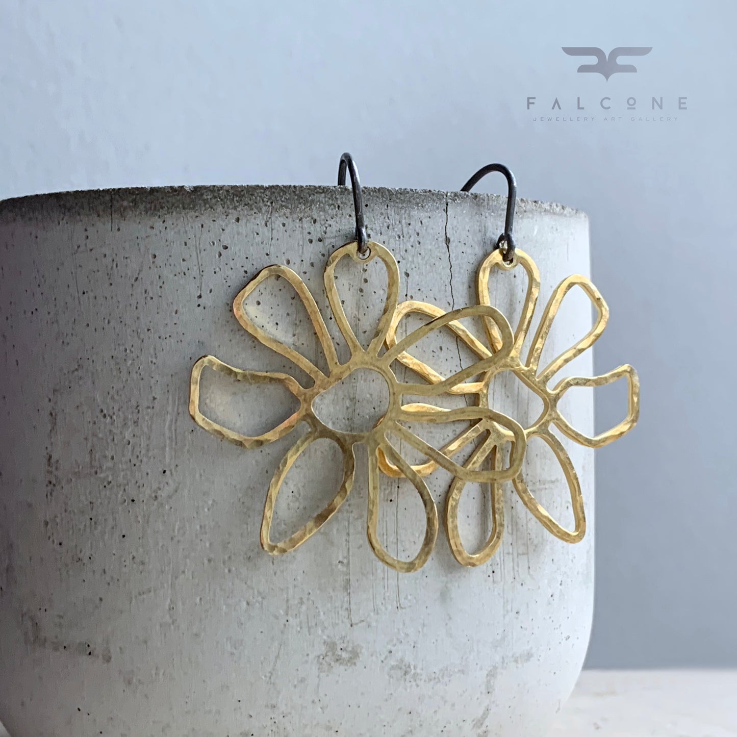Brass and Silver Earrings 'Golden Flowers'