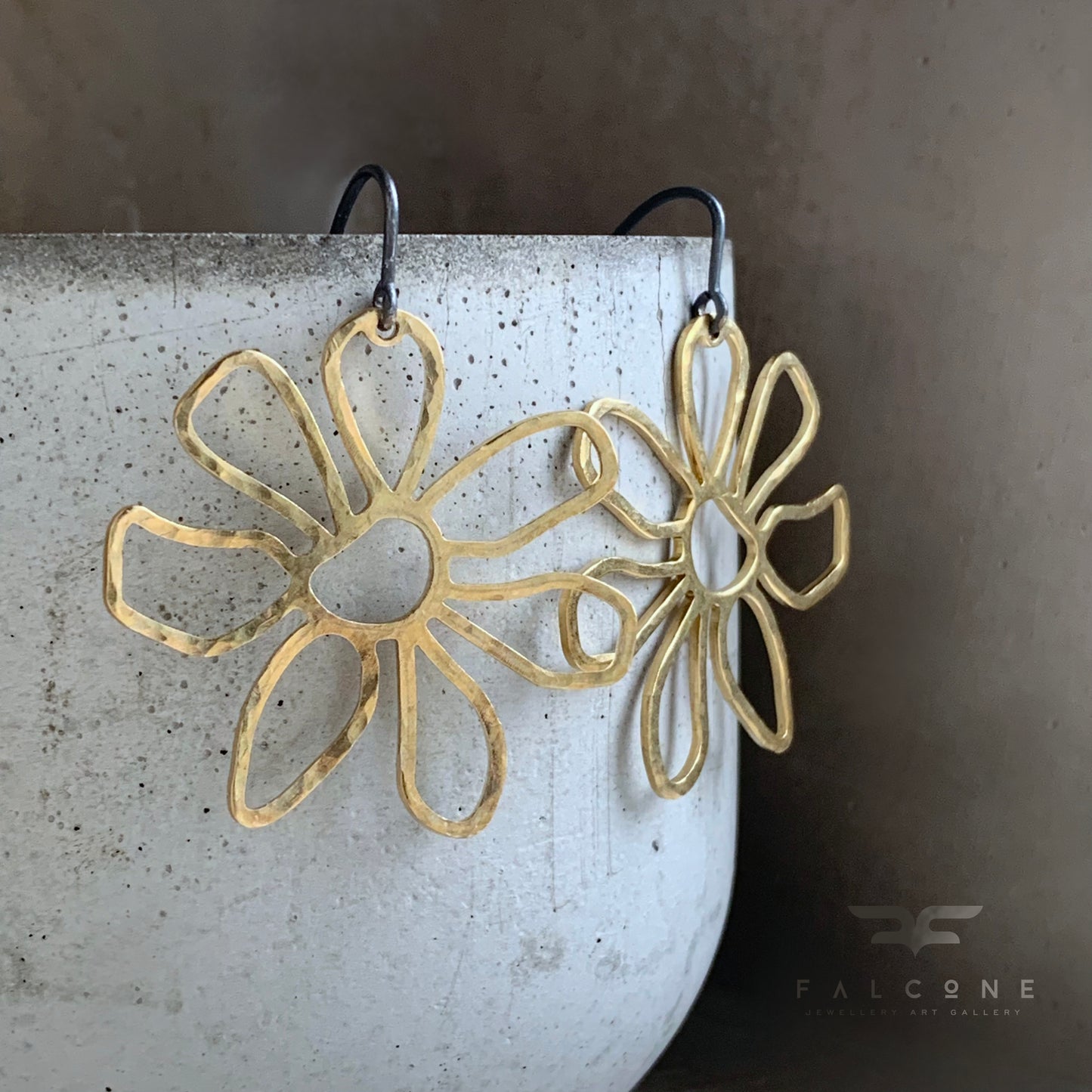 Brass and Silver Earrings 'Golden Flowers'