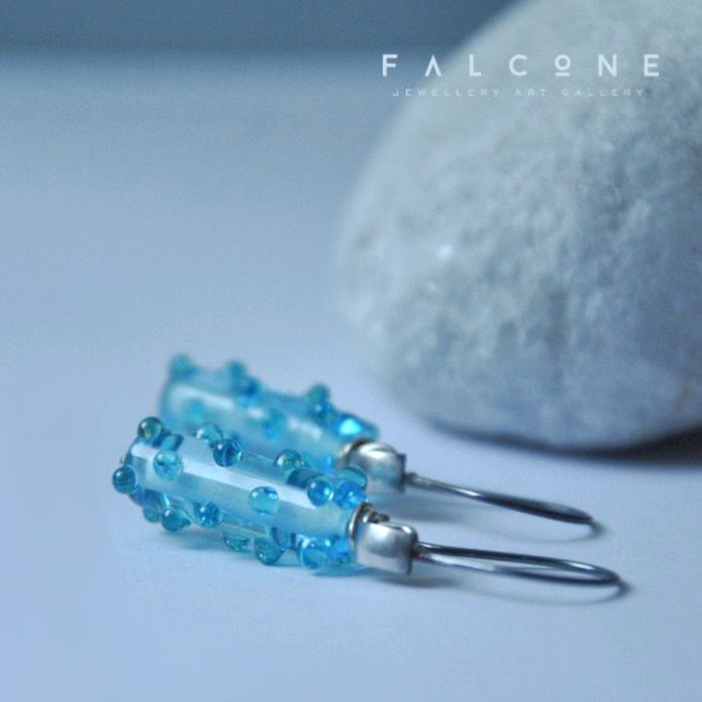 Silver earrings with glass handmade beads in blue color 'Azure'