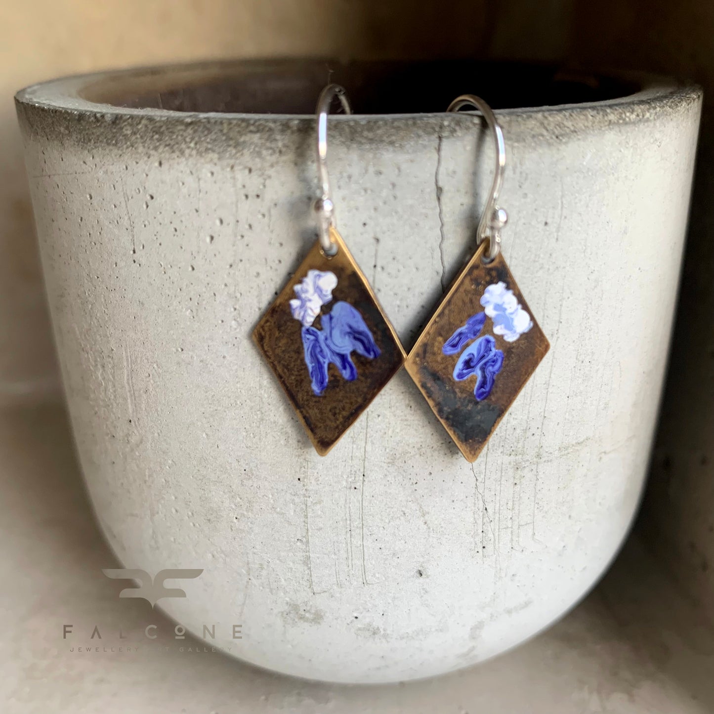 Brass and Silver Earrings 'Purple Flowers'