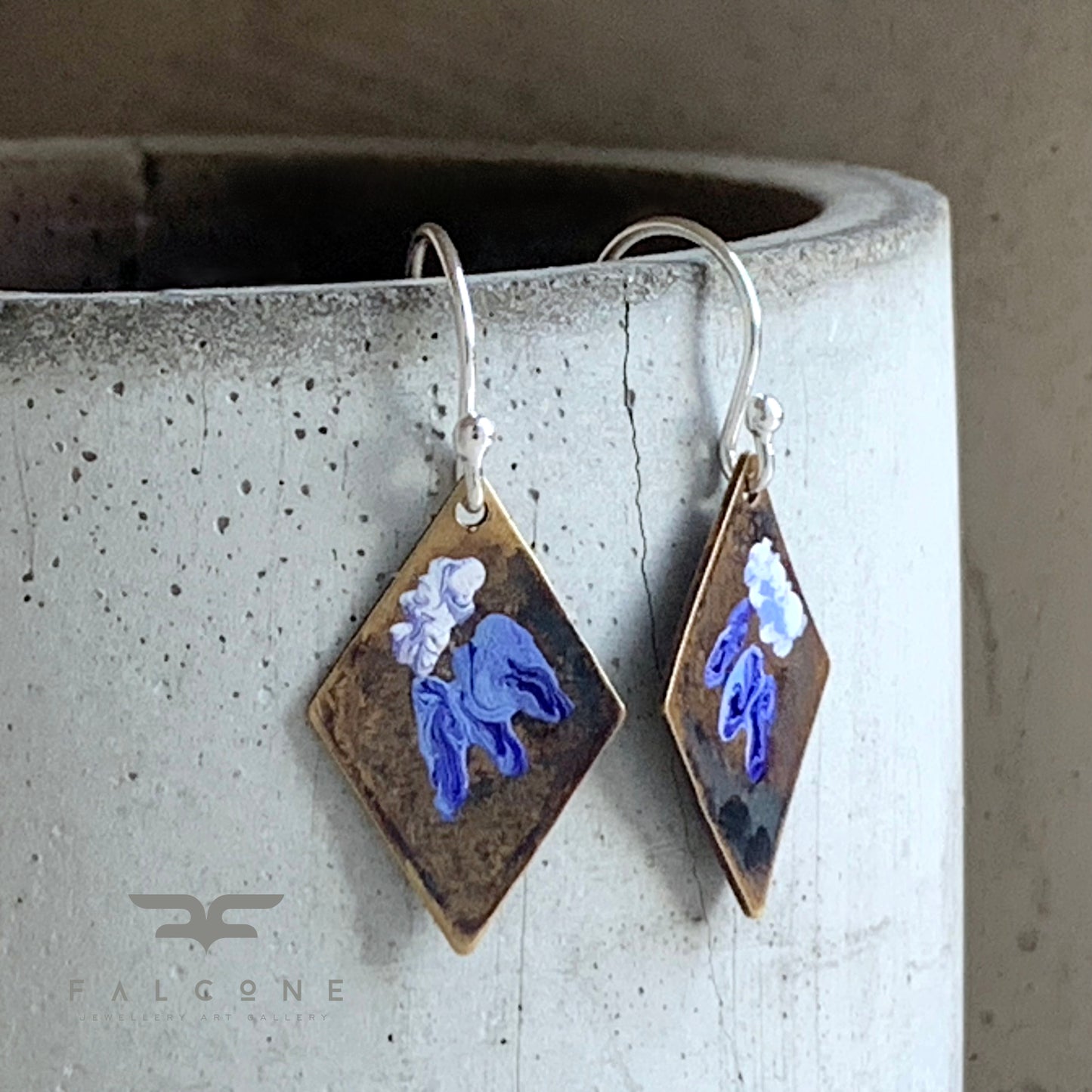 Brass and Silver Earrings 'Purple Flowers'