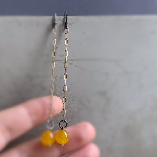 Agate, Brass and Sterling Silver Earrings 'Long Yellow Agate'