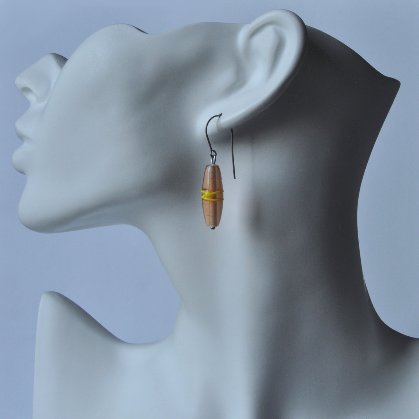 Earrings with silver and glass 'Salmon with Yellow Stripe'