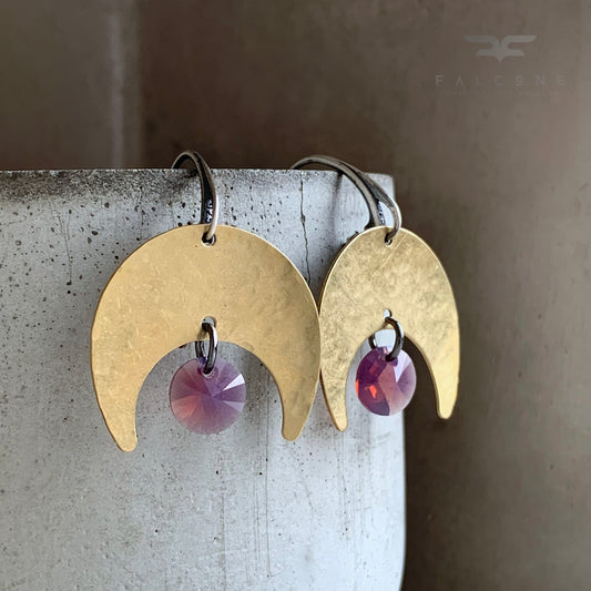 Brass, Sterling Silver and Swarovski Crystal Earrings 'Violet Moonlight'