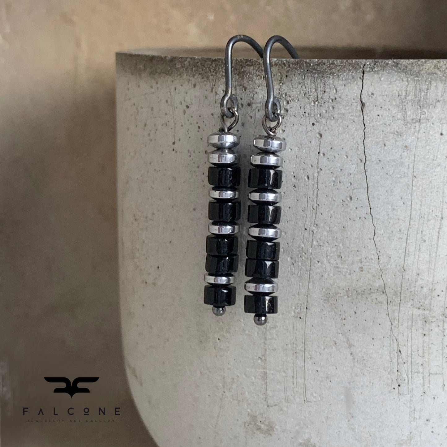 Pendientes de minerales y plata 'Columna de Ónix'