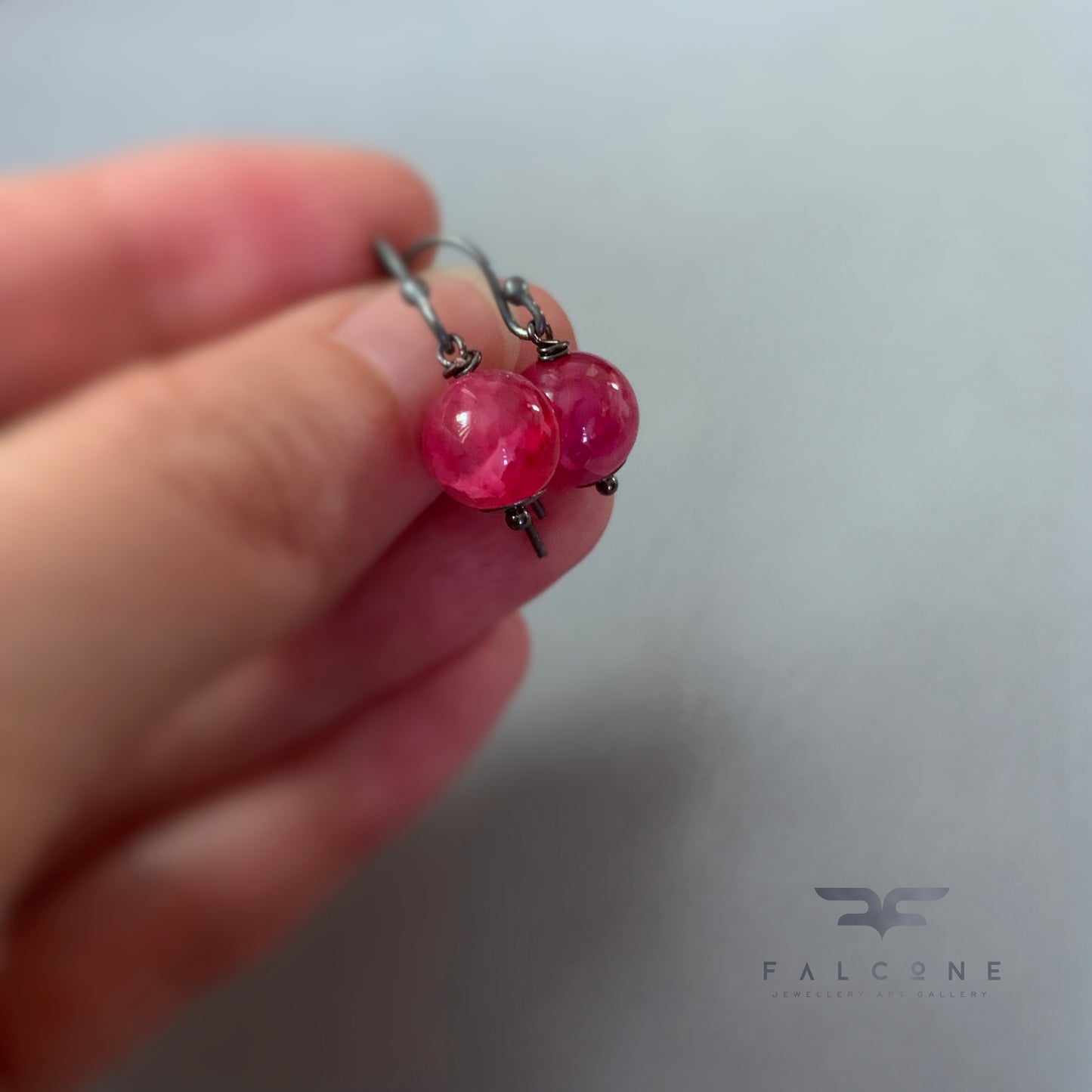 Dragon Agate and Sterling Silver Earrings 'Raspberry Mousse'