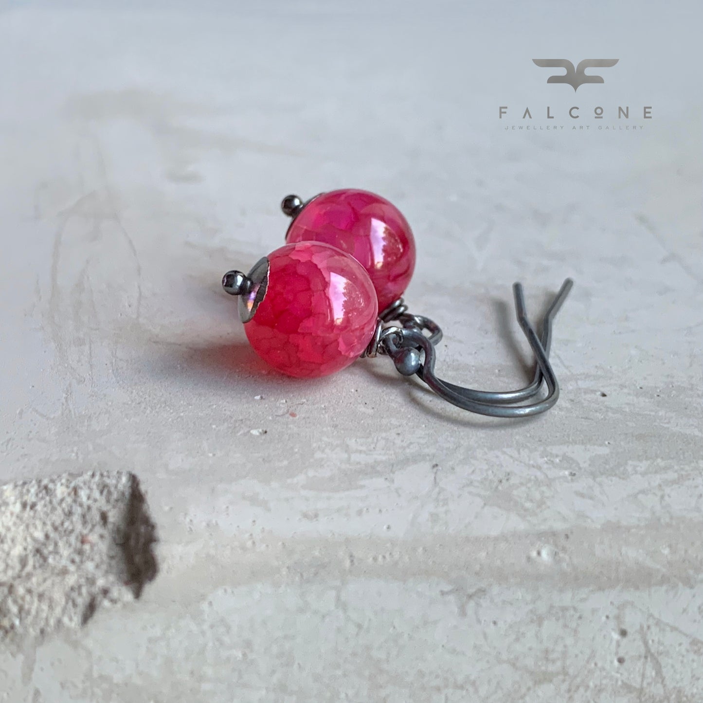 Dragon Agate and Sterling Silver Earrings 'Raspberry Mousse'