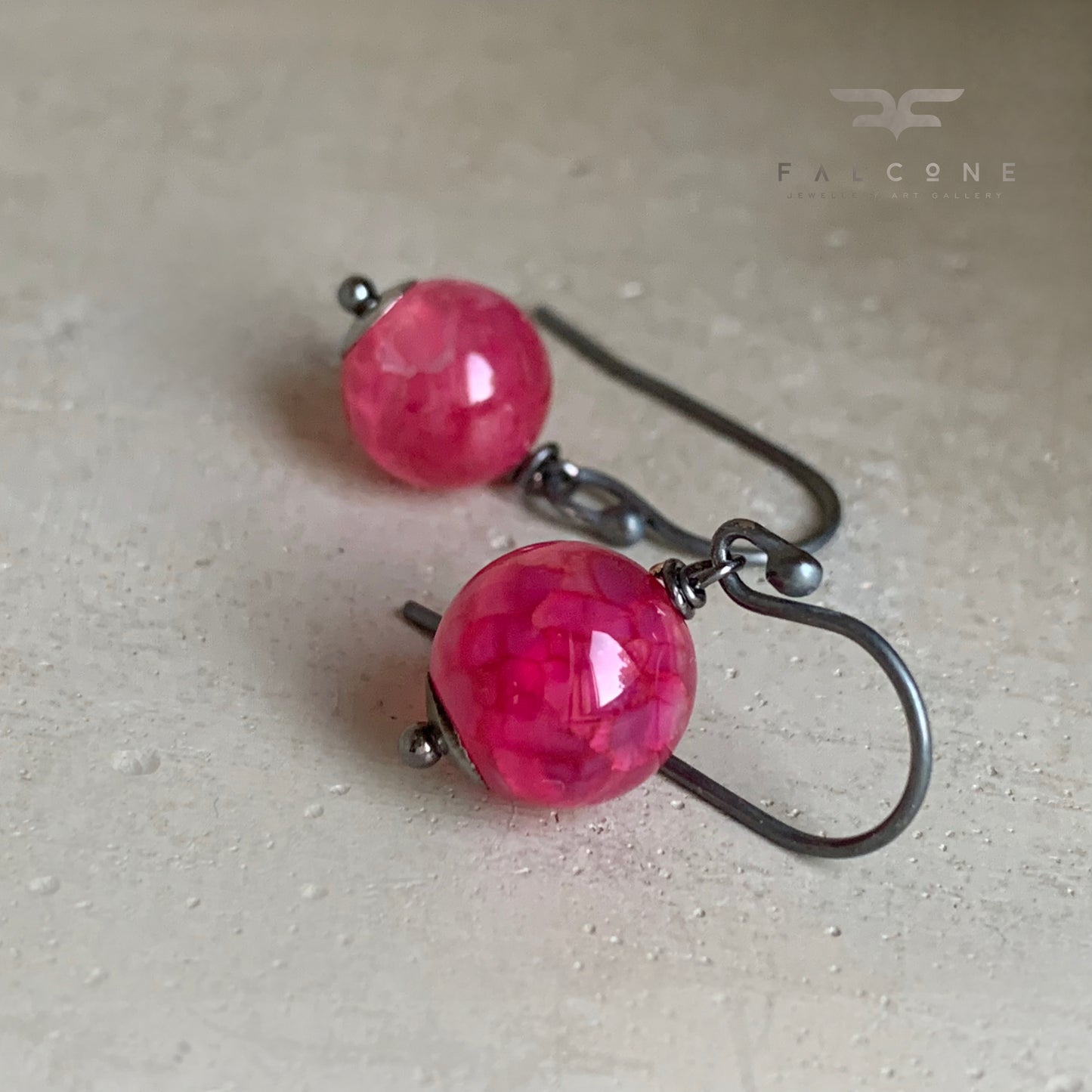 Dragon Agate and Sterling Silver Earrings 'Raspberry Mousse'