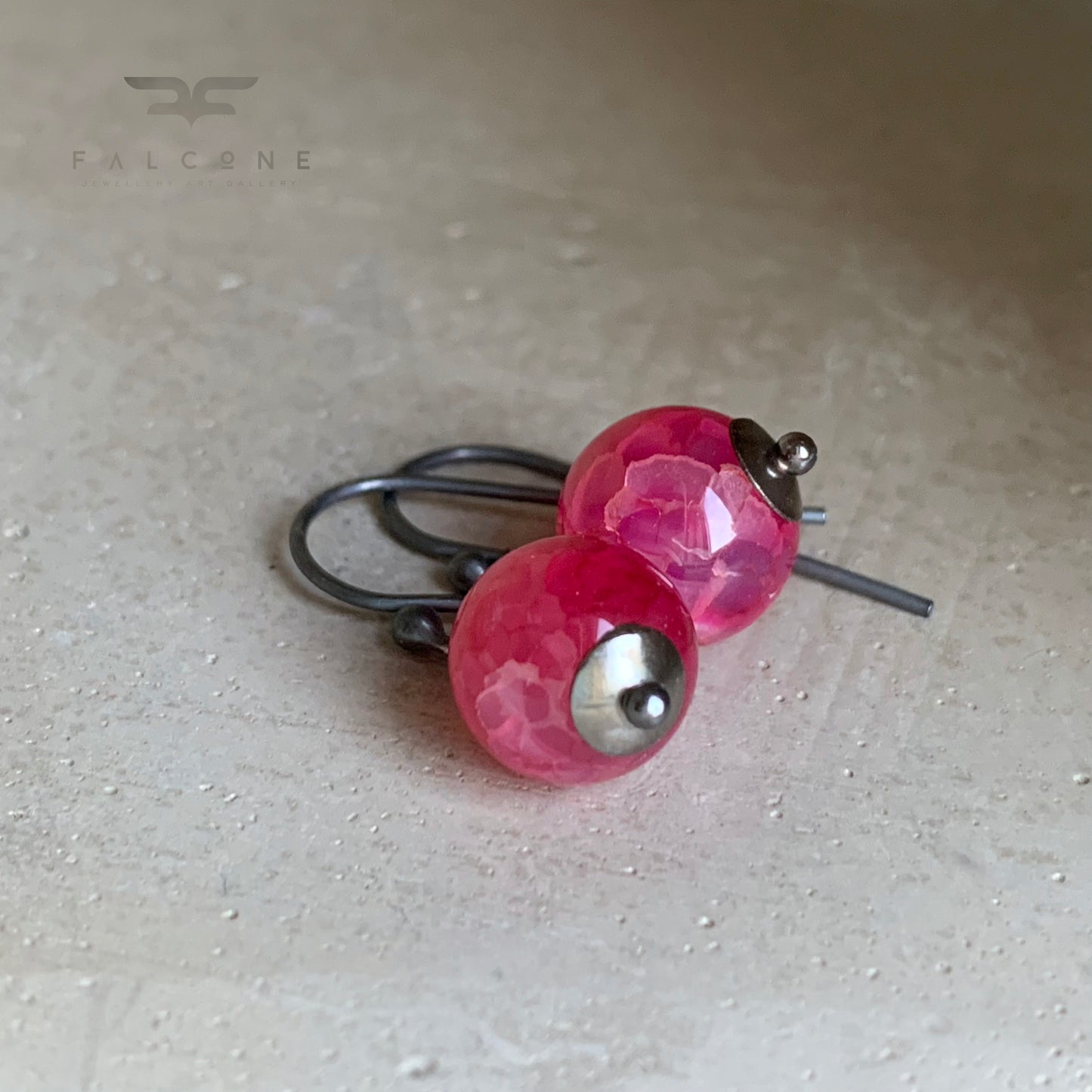 Dragon Agate and Sterling Silver Earrings 'Raspberry Mousse'