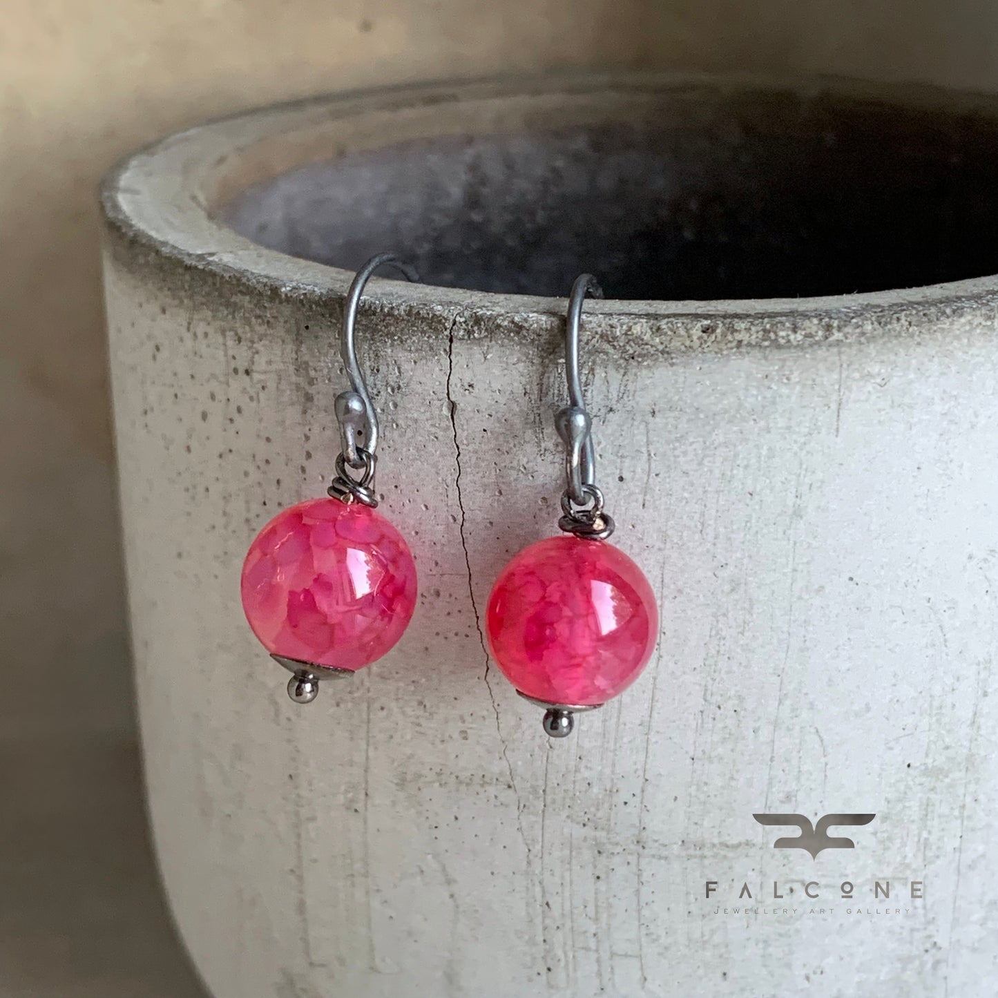 Dragon Agate and Sterling Silver Earrings 'Raspberry Mousse'