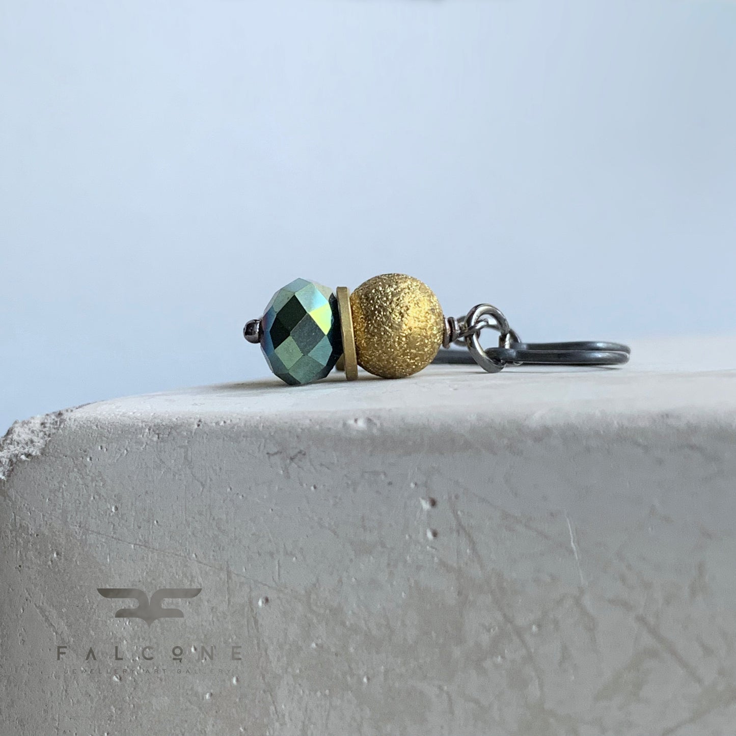 Brass, Glass and Silver Earrings 'Golden Shadow & Khaki Green'