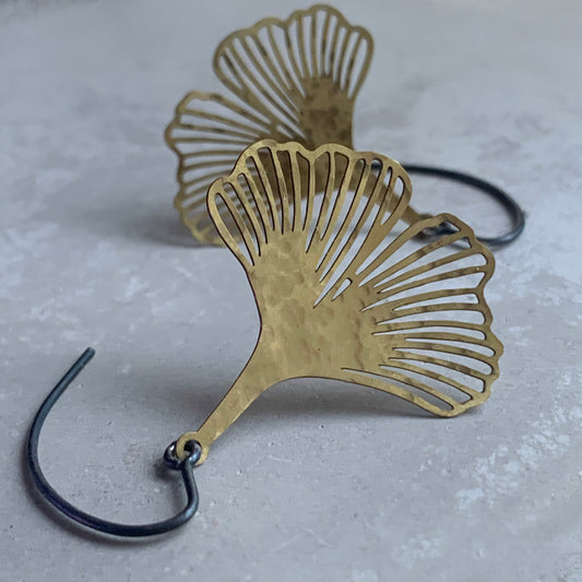 Brass and Sterling Silver Earrings 'Golden Ginkgo'