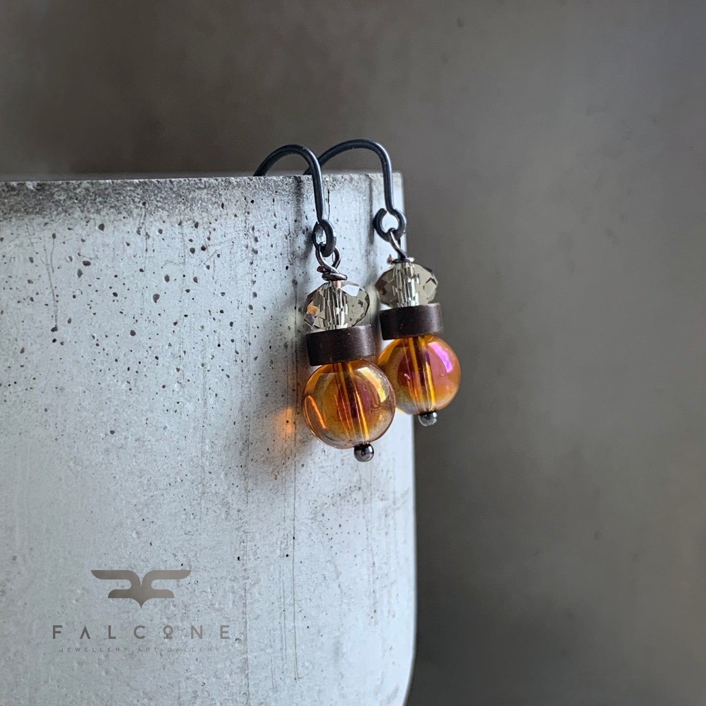 Sterling Silver, Brass and Glass Earrings 'Honey & Heather'