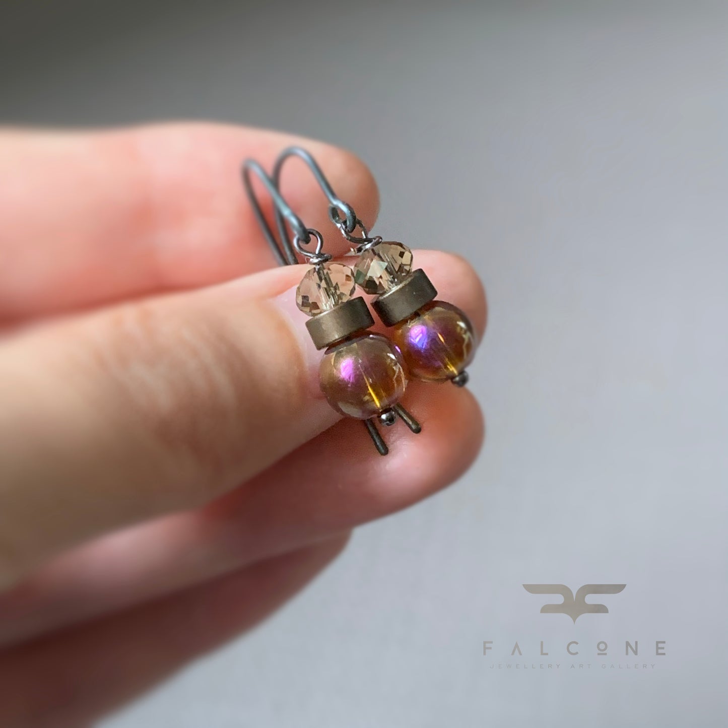 Sterling Silver, Brass and Glass Earrings 'Honey & Heather'