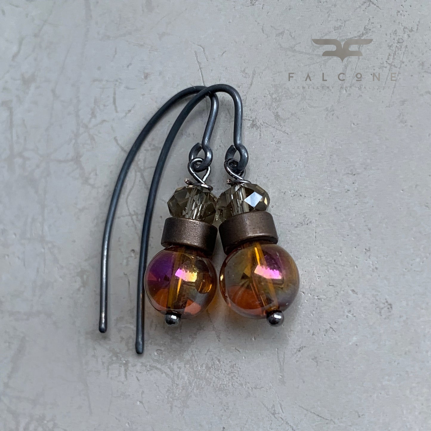 Sterling Silver, Brass and Glass Earrings 'Honey & Heather'