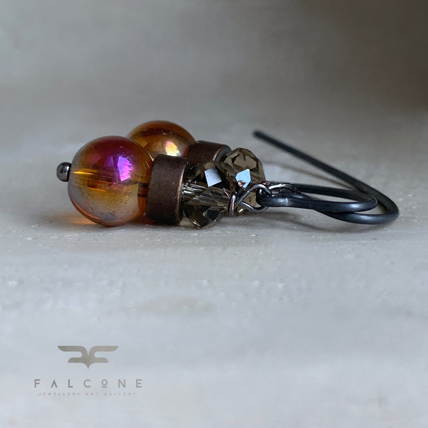 Sterling Silver, Brass and Glass Earrings 'Honey & Heather'