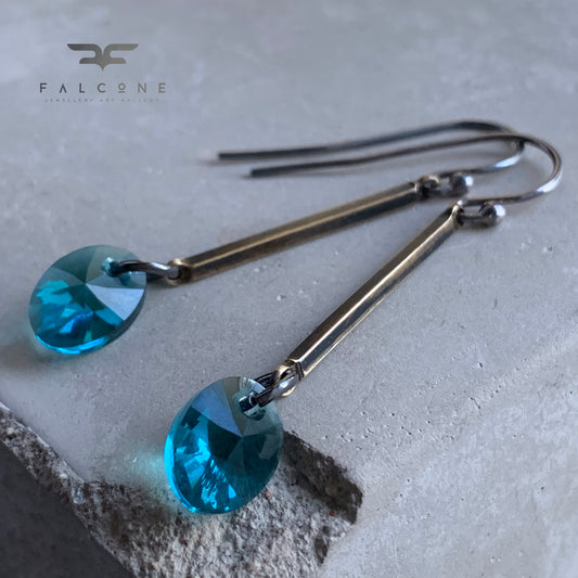 Brass, Swarovski Crystal and Sterling Silver Earrings ‘Sea Shades’