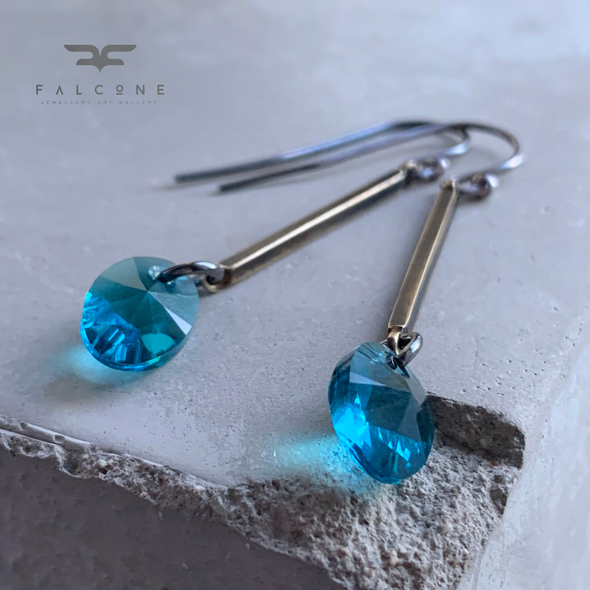 Brass, Swarovski Crystal and Sterling Silver Earrings ‘Sea Shades’