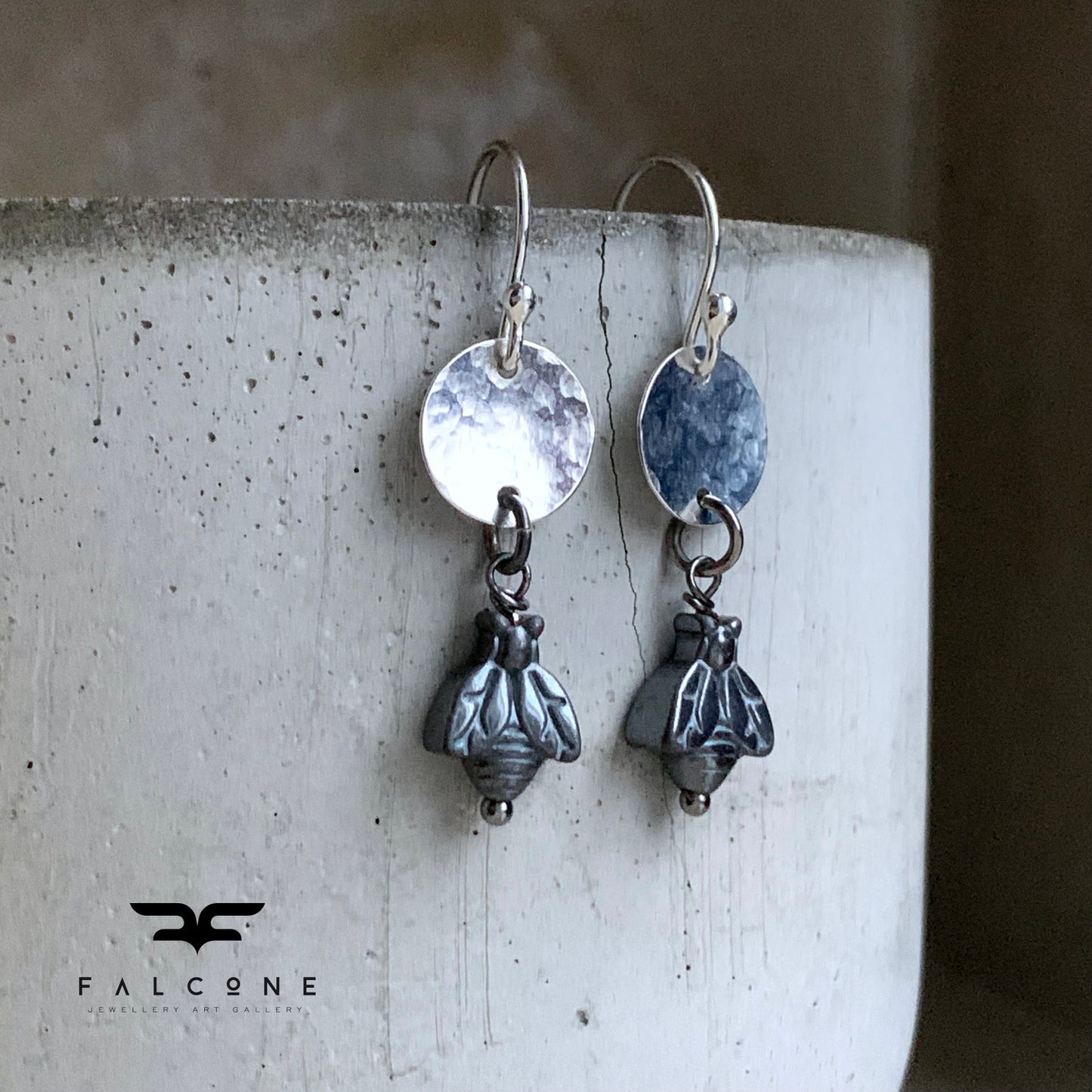 Pendientes de Hematita y Plata 'Moscas'