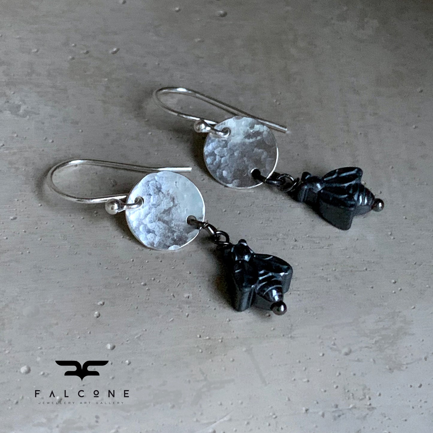 Pendientes de Hematita y Plata 'Moscas'