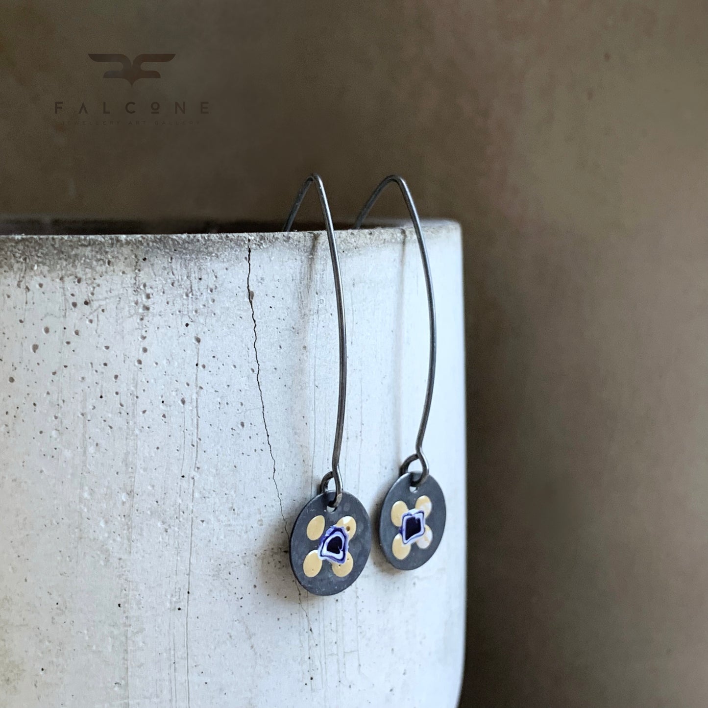 Silver Earrings with Enamel 'Wild Flowers - Vanilla & Dark Sky'