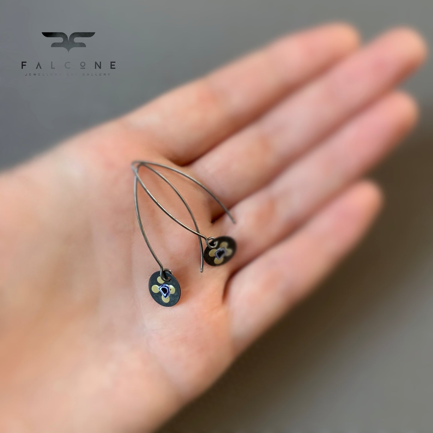 Silver Earrings with Enamel 'Wild Flowers - Vanilla & Dark Sky'