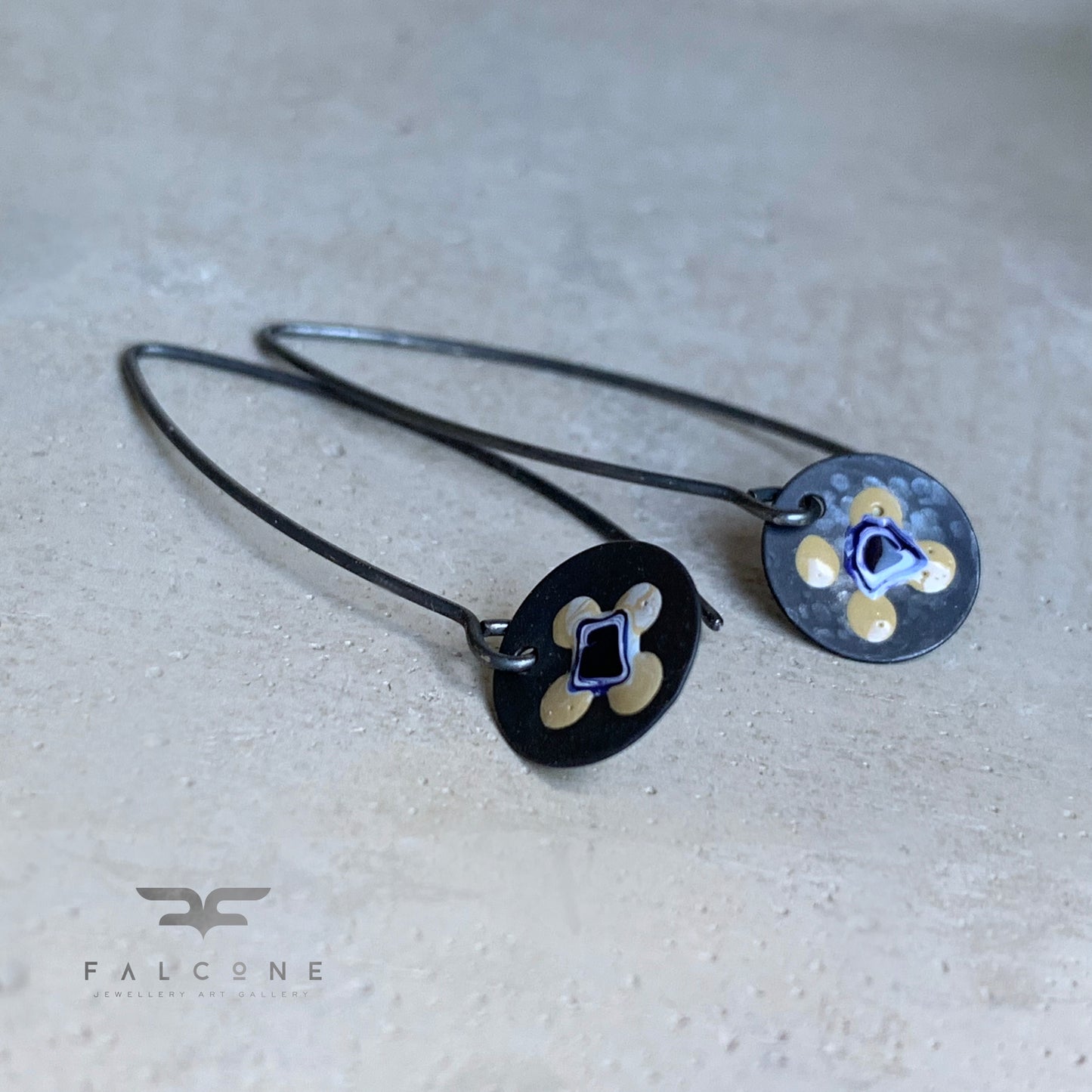 Silver Earrings with Enamel 'Wild Flowers - Vanilla & Dark Sky'