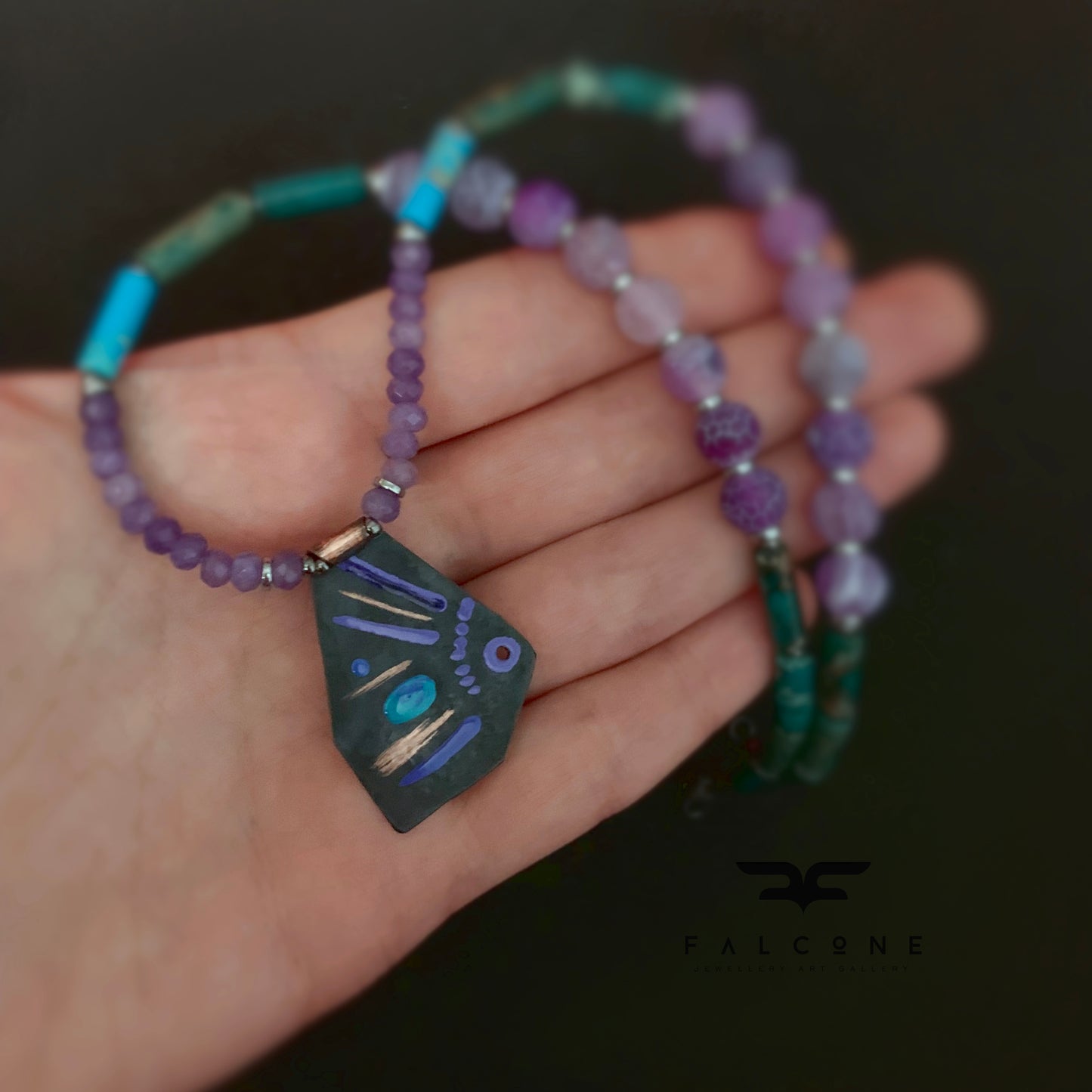 Jewellery set of copper earrings and gemstone necklace 'Life on the Reef - Turquoise and Purple'