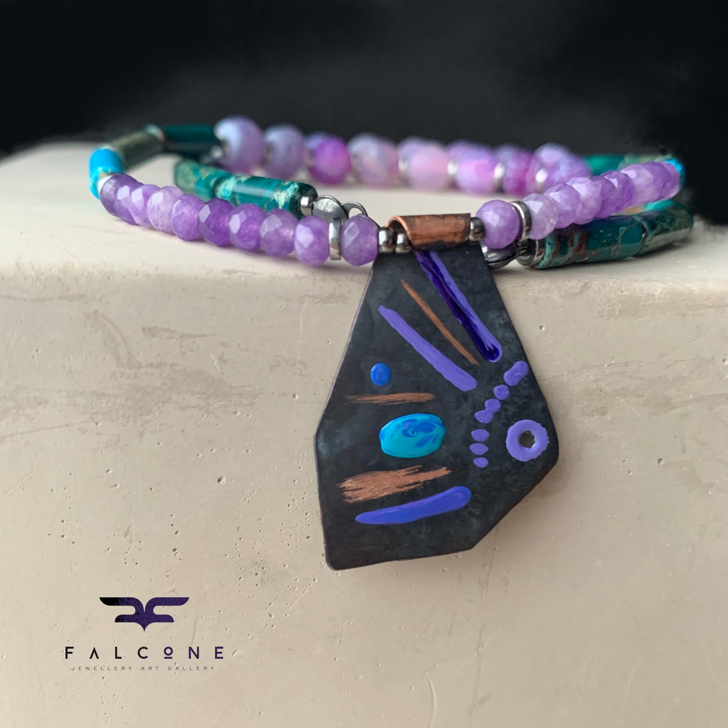 Jewellery set of copper earrings and gemstone necklace 'Life on the Reef - Turquoise and Purple'