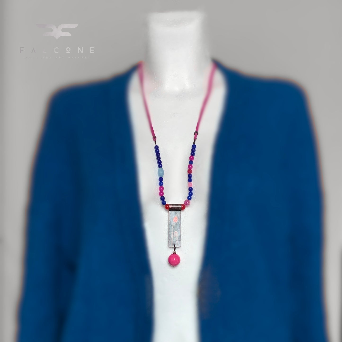 Necklace made of minerals, copper and silver with copper jade ball pendant 'Raspberry Tulips'
