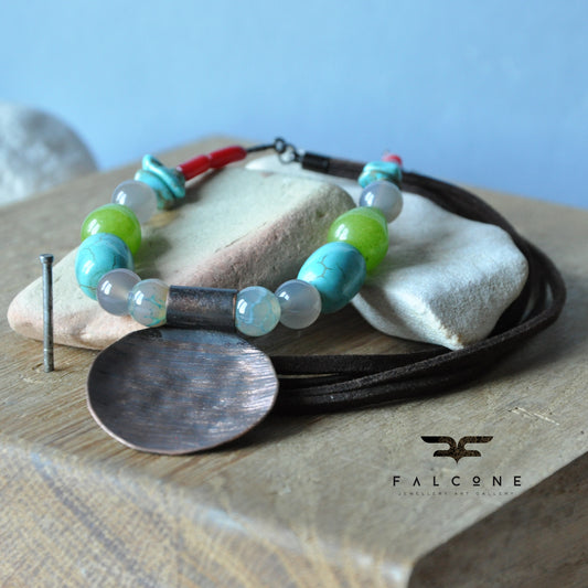 Silver and patinated copper necklace with natural stones 'Stripes in Colour'