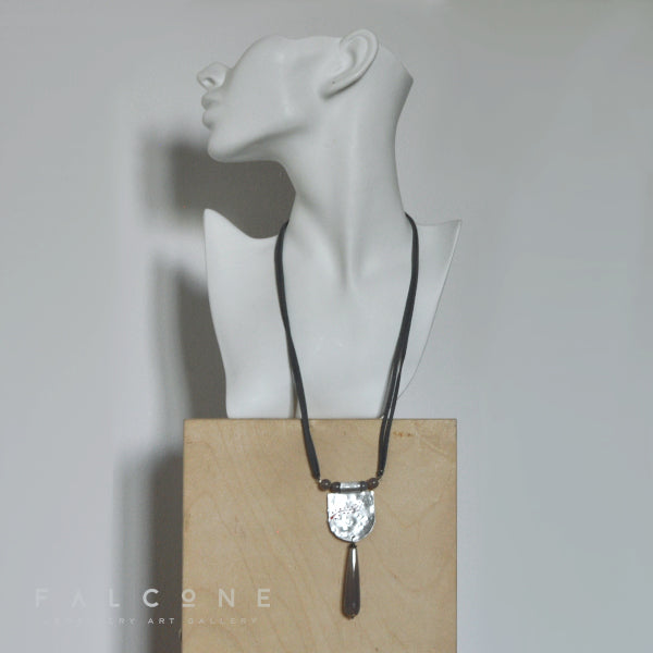 Hand forged aluminium necklace with magnificent agate drop 'Ash with Accent'