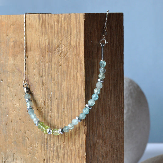 Handmade silver necklace with apatite, amazonite and peridots 'With Amazonite'