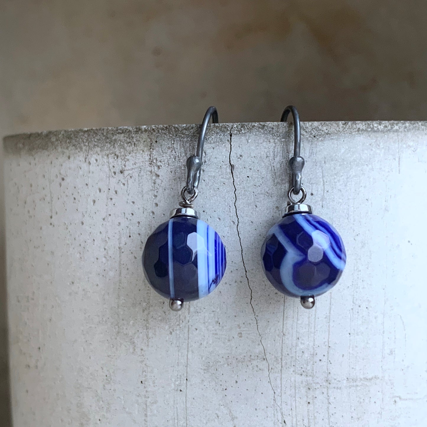Agate and Sterling Silver Earrings 'From the Inkwell'