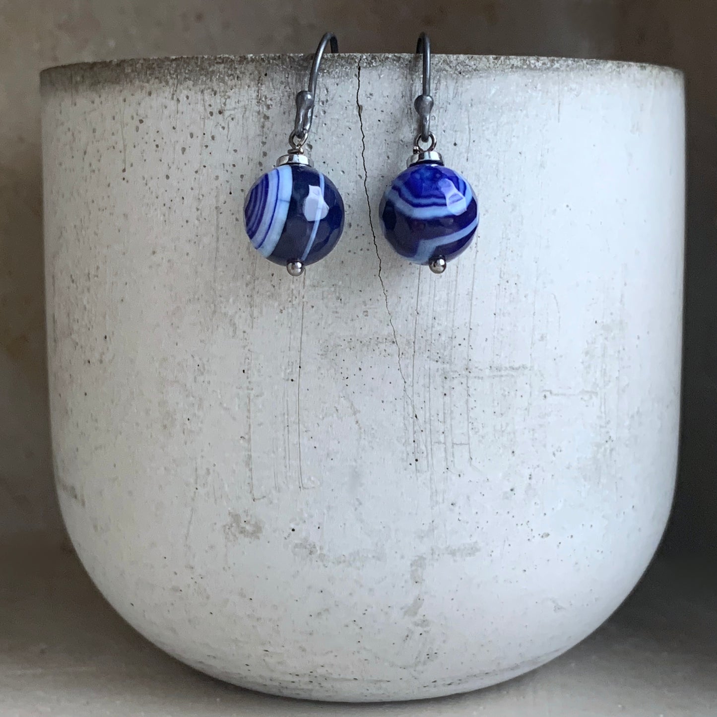 Agate and Sterling Silver Earrings 'From the Inkwell'