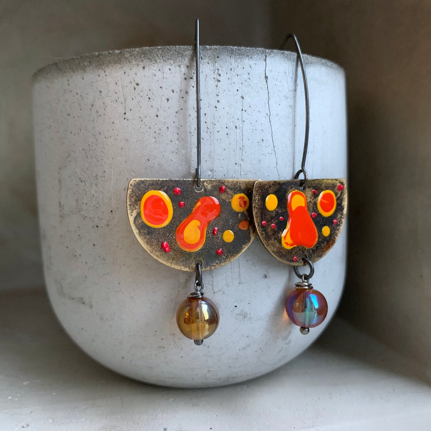 Brass and Silver Earrings 'Sea Creature / Orange Dangerous'