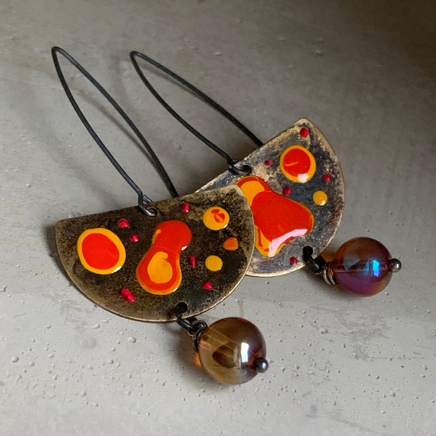 Brass and Silver Earrings 'Sea Creature / Orange Dangerous'