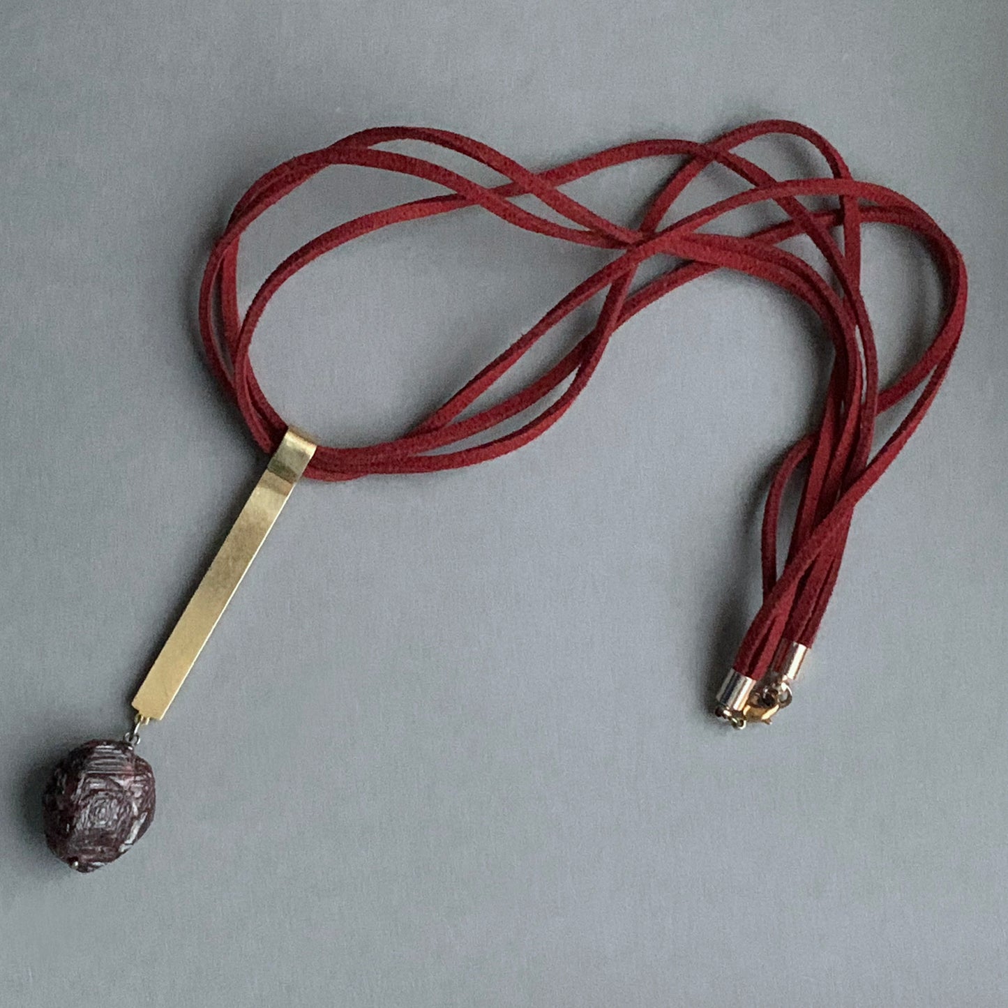 Brass and Stone Pendant Necklace 'Burgundy with Garnet'