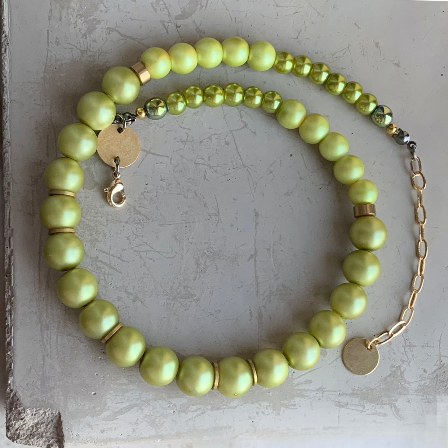 Glass Pearl and Plated Hematite Necklace / Choker 'Pistachio'