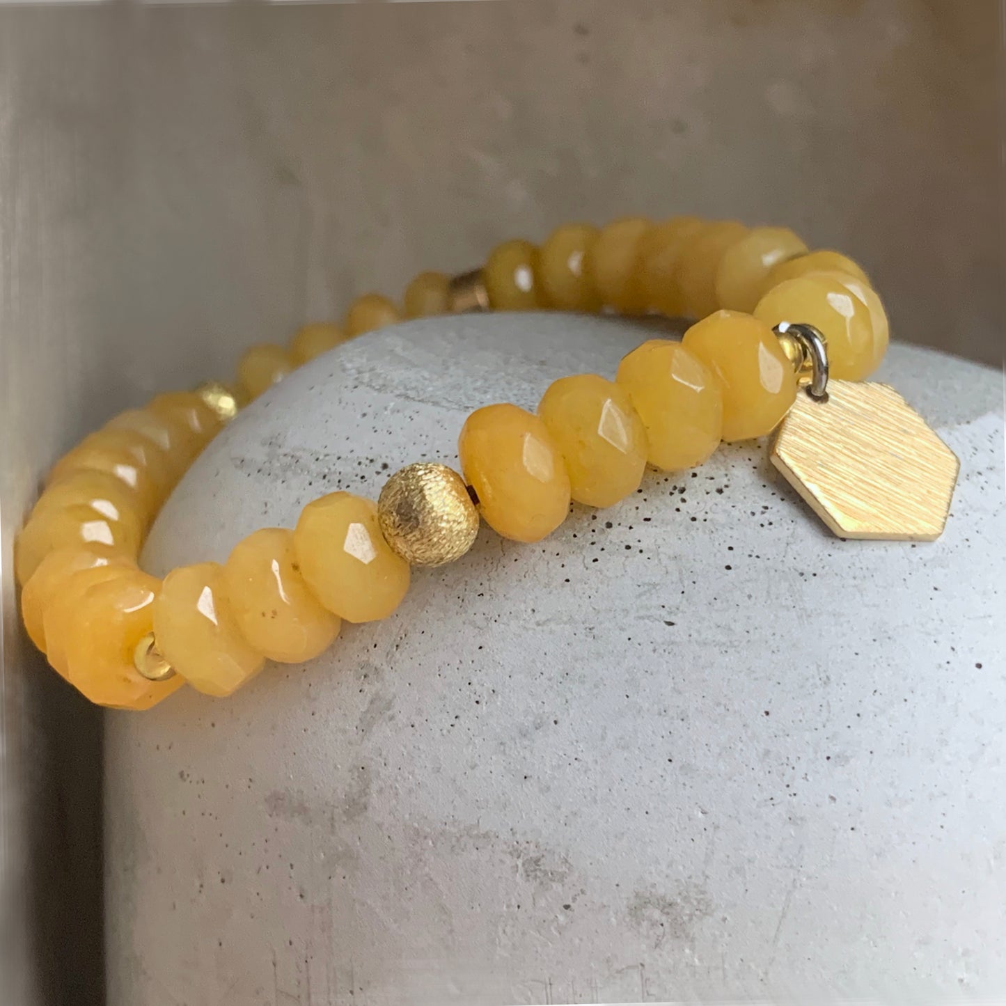 Gemstone and Brass Bracelet 'Honey – Jadeite & Brass'