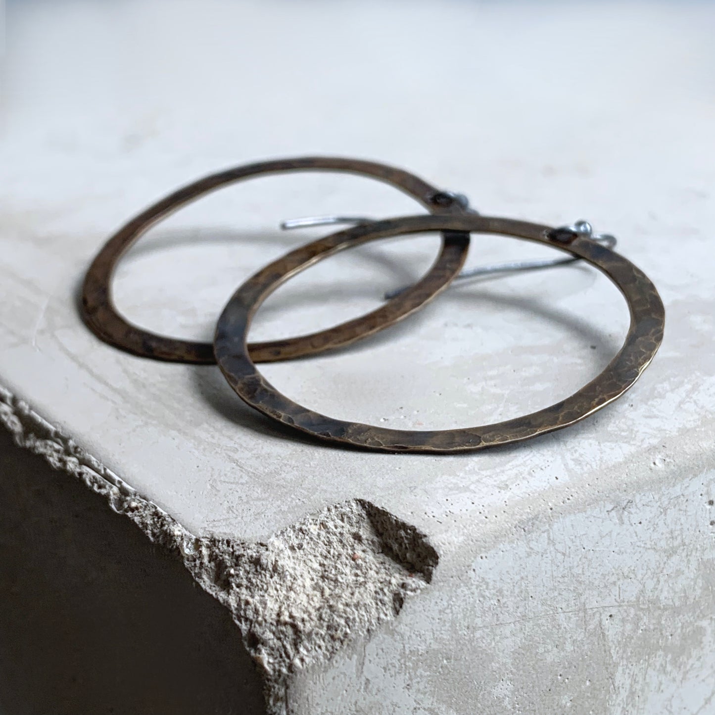 Brass and Sterling Silver Earrings 'Rustic Circles'