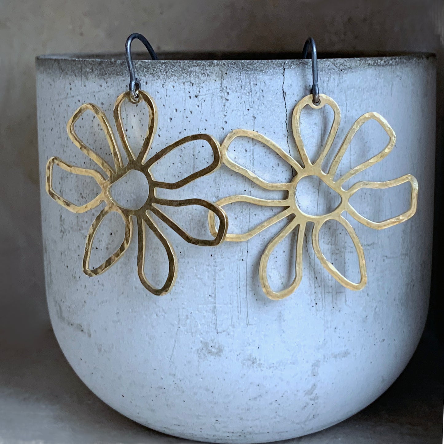 Brass and Silver Earrings 'Golden Flowers'