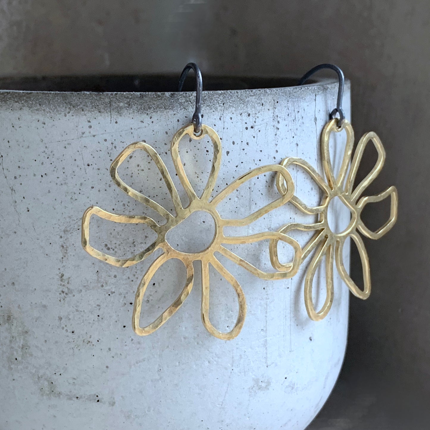 Brass and Silver Earrings 'Golden Flowers'