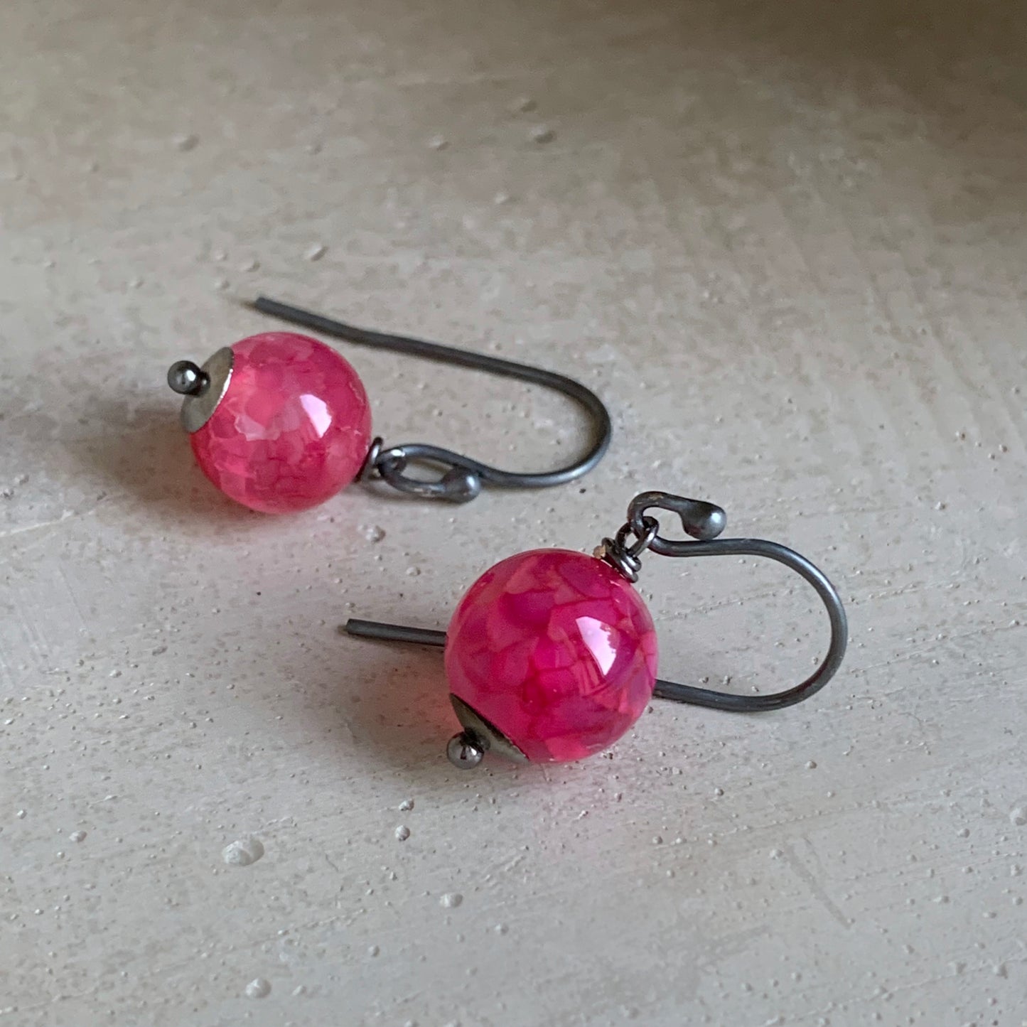 Dragon Agate and Sterling Silver Earrings 'Raspberry Mousse'