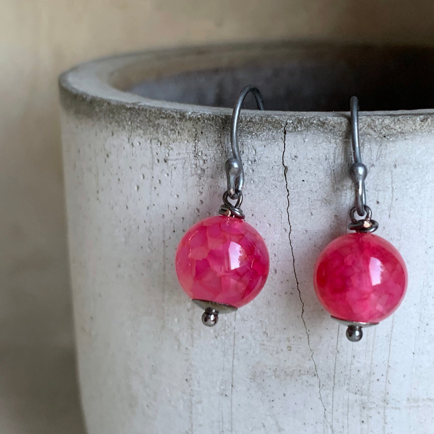 Dragon Agate and Sterling Silver Earrings 'Raspberry Mousse'