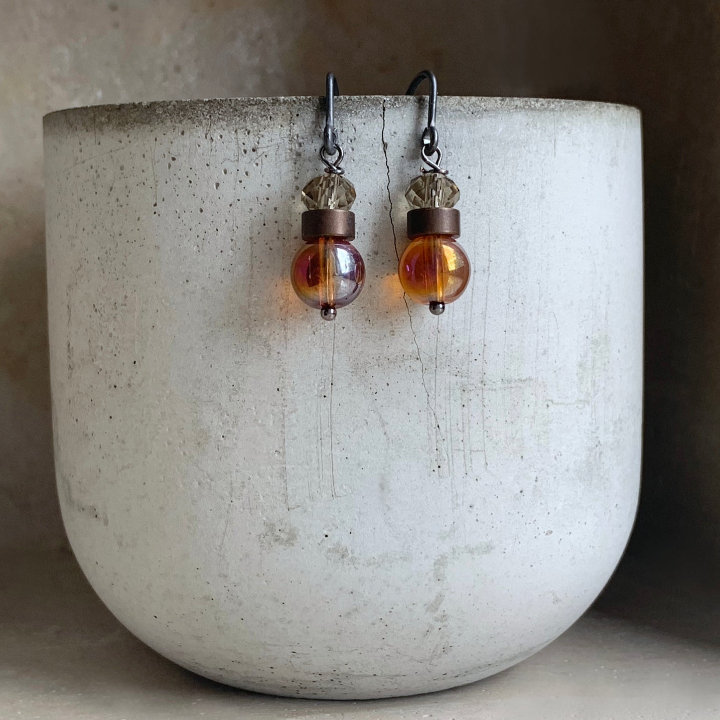Sterling Silver, Brass and Glass Earrings 'Honey & Heather'